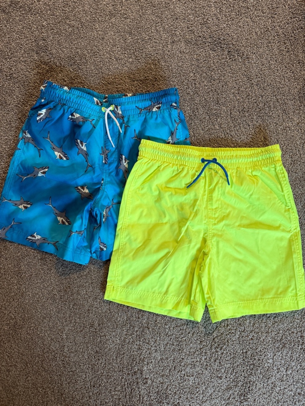 Kids Swim Shorts - Blue Shark Print & Neon Yellow